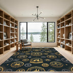Golden Industrial Emblem Navy Geometric Rug
