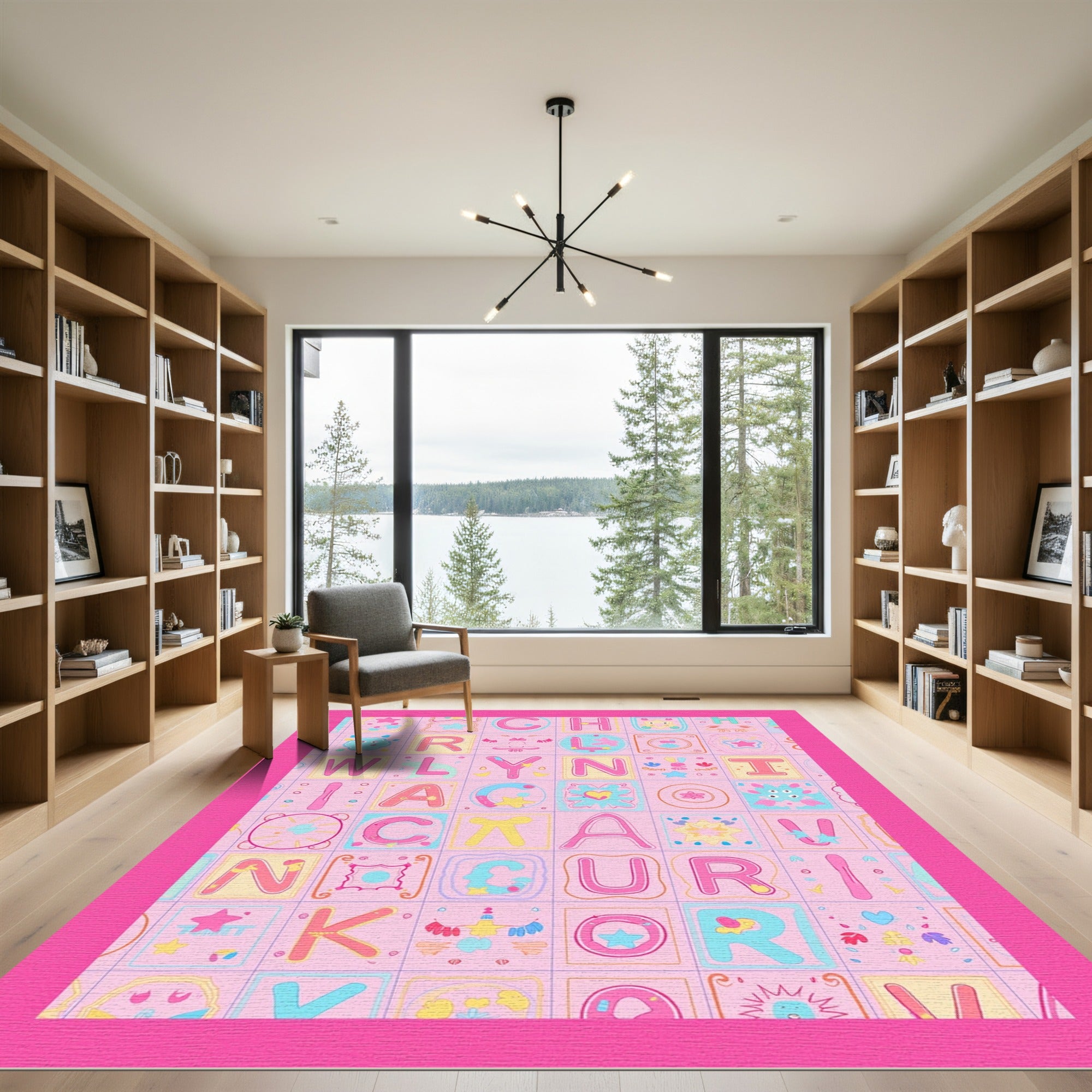 Whimsical Alphabet Blocks Pastel Pink Rug