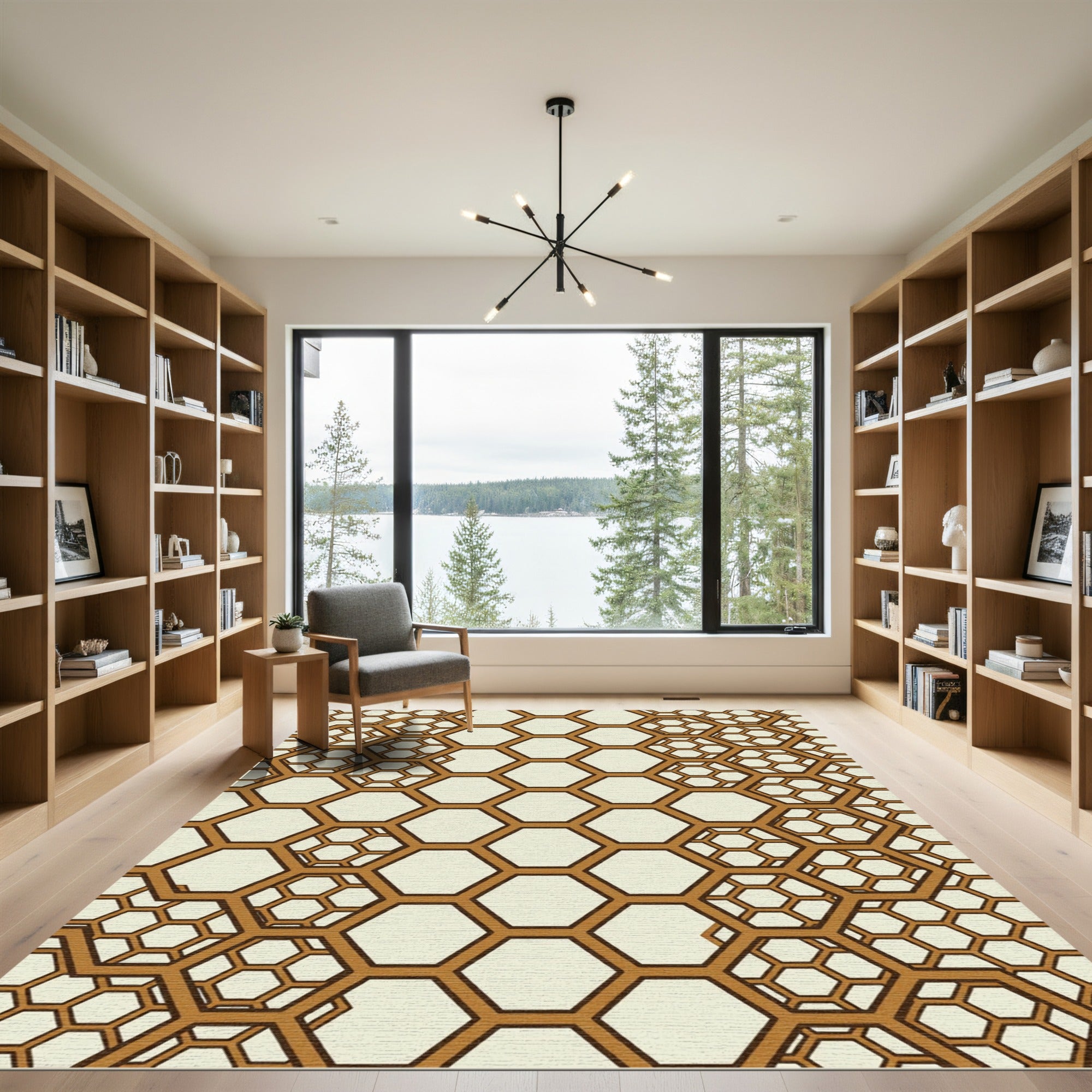 Amber Geometric Honeycomb Structure Rug
