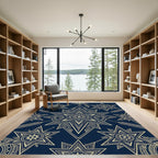Midnight Blue Celestial Gold Starry Geometric Rug