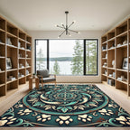 Teal Paw Print Mandala Scroll Rug