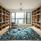 Whimsical Sky Blue Flying Bird Meadow Rug