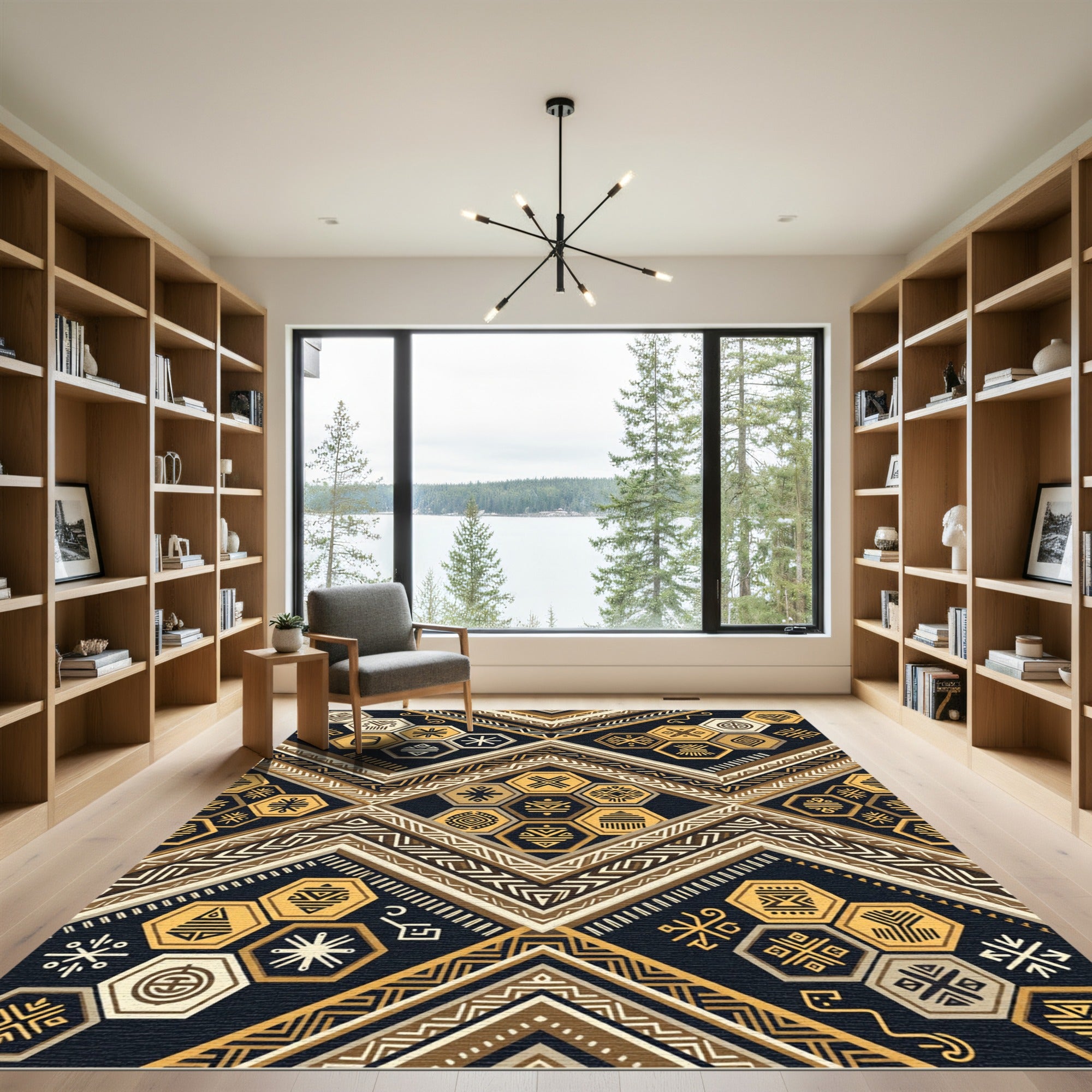 Tribal Gold Geometric Hexagon Zigzag Rug