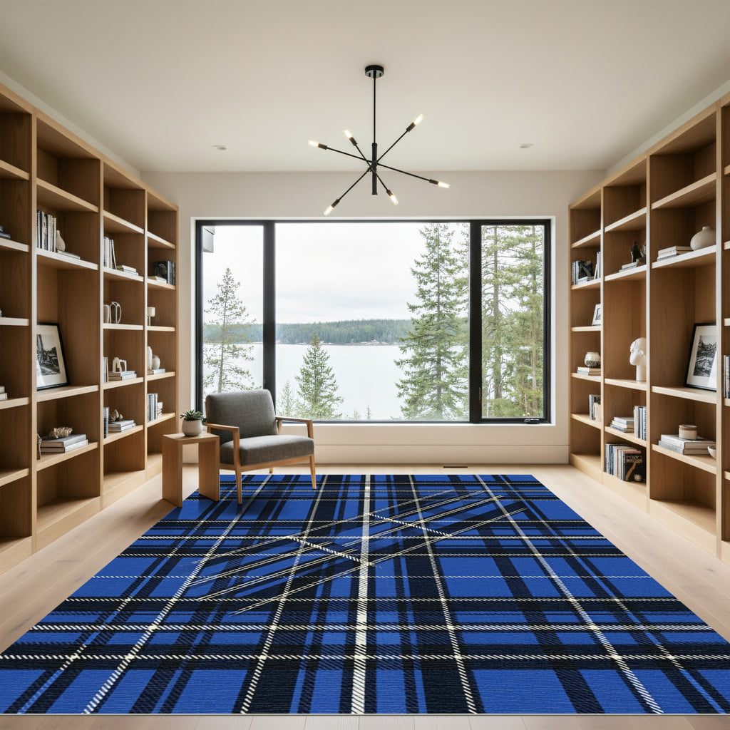 Modern Royal Blue Tartan Plaid Rug
