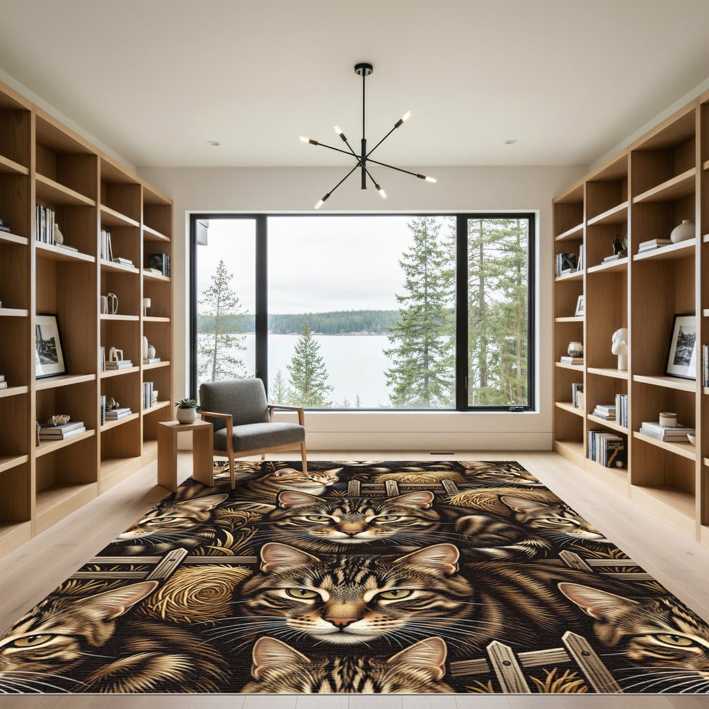 Whimsical Tabby Cat Farm Fence Rug