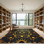 Gilded Black Celestial Geometric Star Art Rug