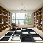 Monochrome Abstract Geometric Intersecting Grid Rug
