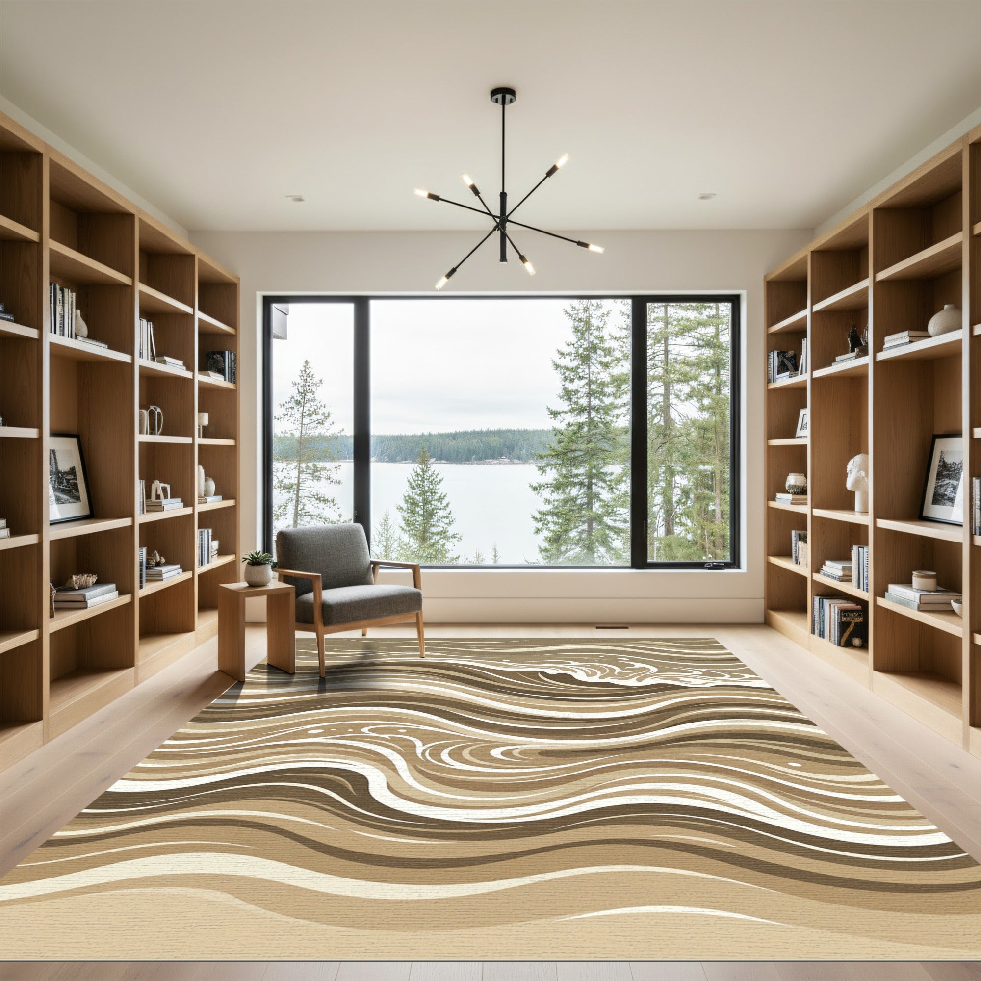 Earthy Swirl Abstract Wave Rug