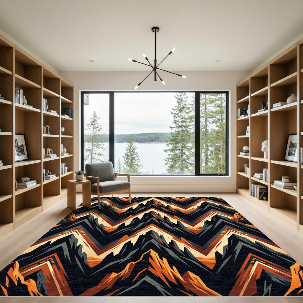 Crimson Black Mountain Chevron Waves Rug