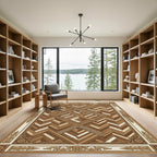Elegant Wood Tone Parquet Border Rug