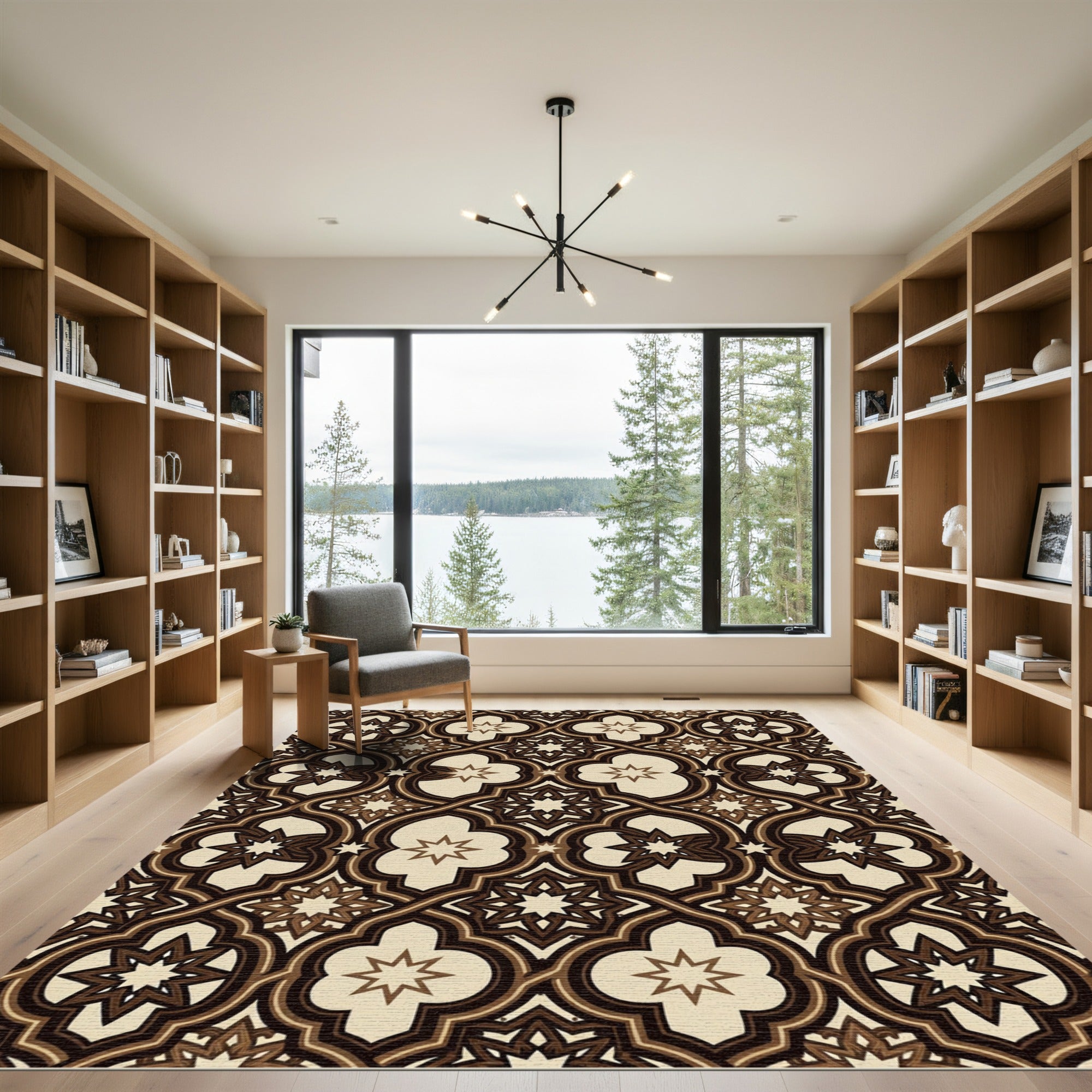Earthy Brown Geometric Star Arch Rug