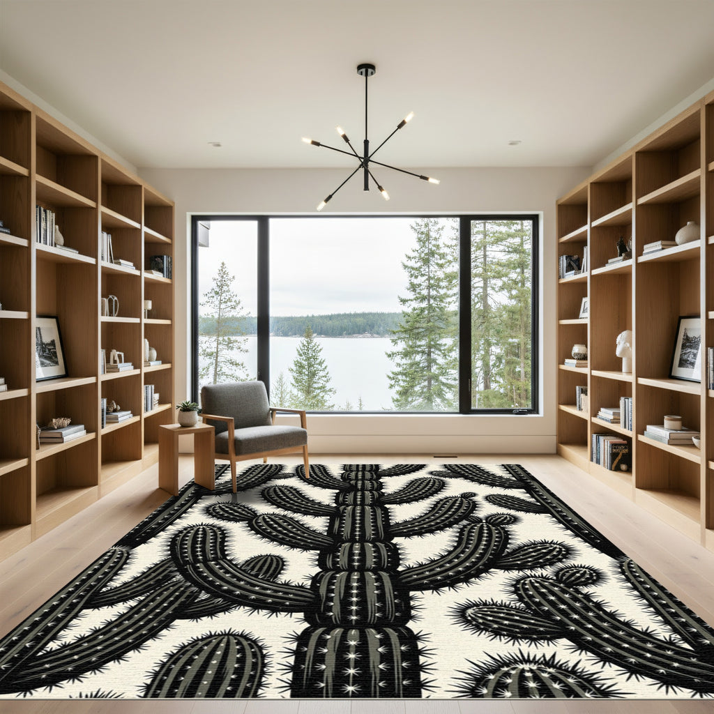 Dark Gray Cactus Spiky Botanical Repeat Rug