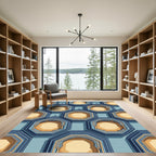 Geometric Octagonal Arch Blue Gold Architecture Structure Rug