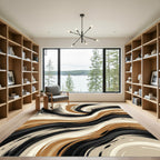 Modern Abstract Swirling Earth Tone Wave Rug