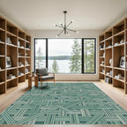 Sage Green Abstract Geometric Lattice Rug