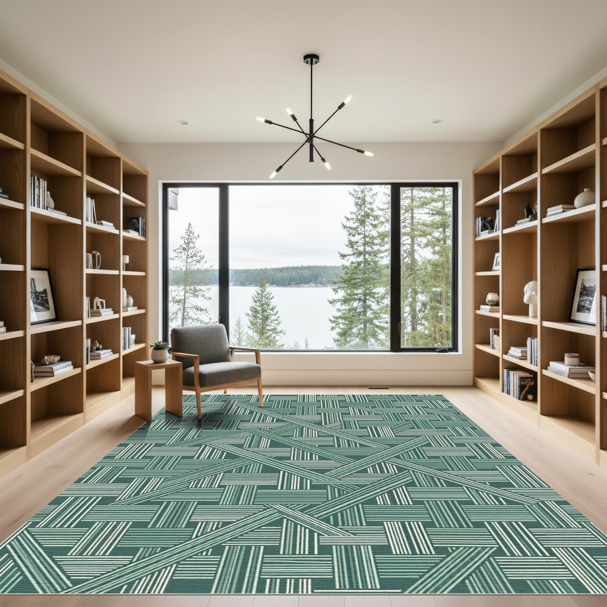 Sage Green Abstract Geometric Lattice Rug