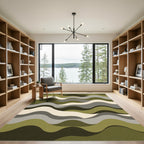 Modern Olive and Gray Wavy Lines Rug