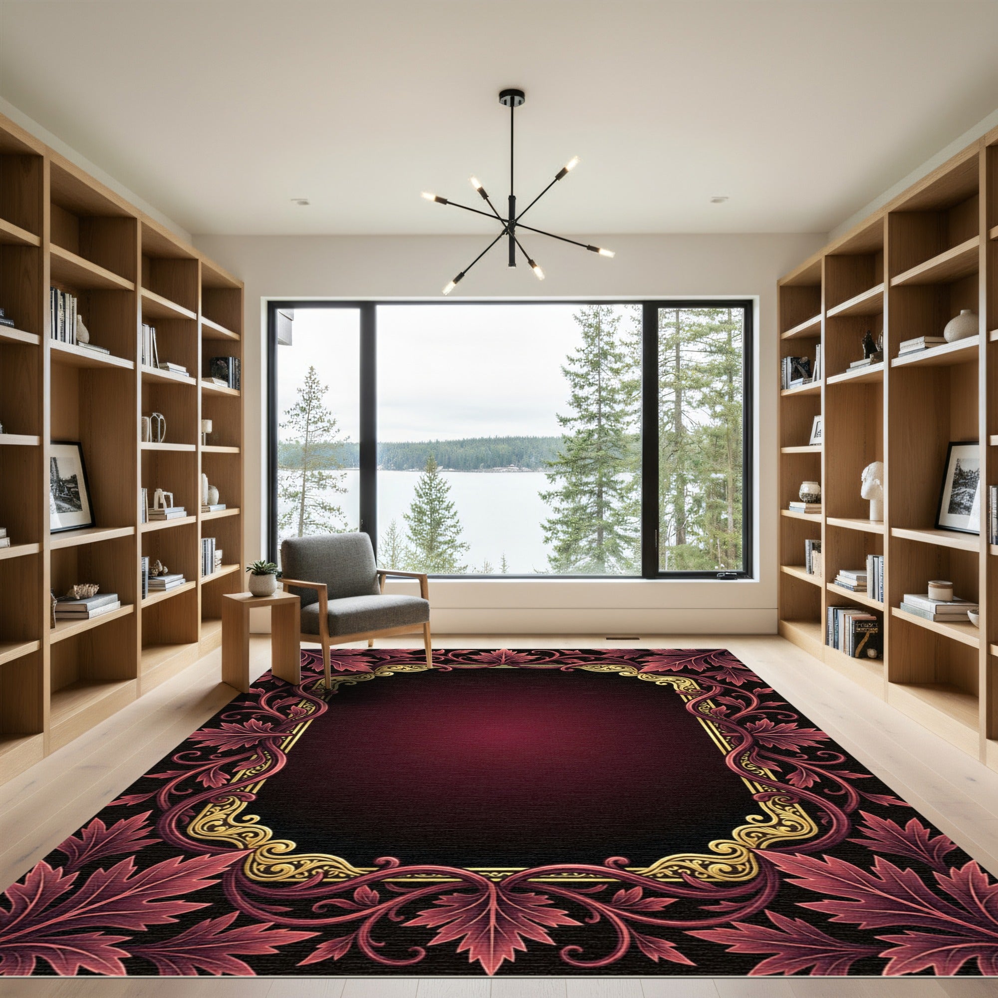 Regal Crimson Floral Border Rug