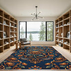 Gold Floral Medallion on Deep Blue Rug