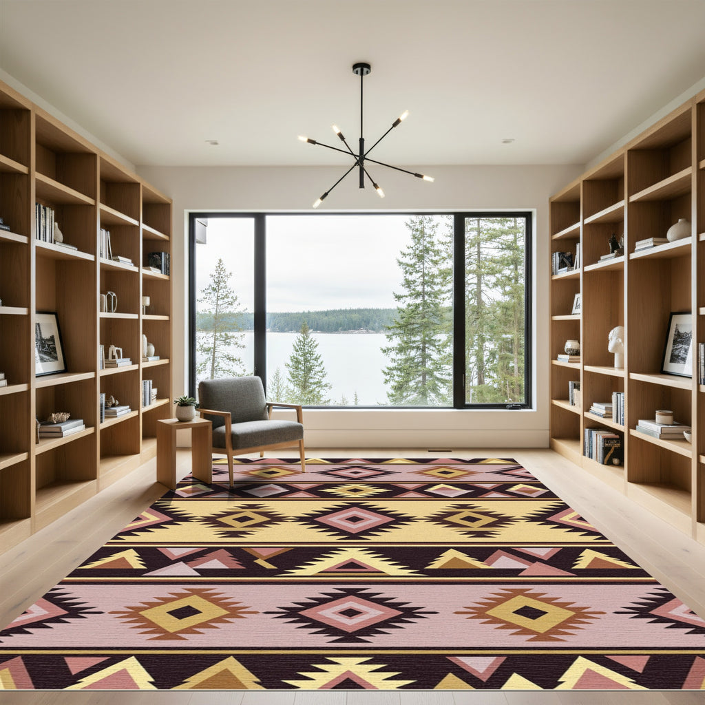Earthy Geometric Diamond Tribal Stripe Rug