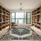 Ornate Floral Garden Architectural Oval Rug
