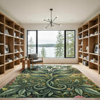 Symmetrical Sage Leaf Scroll Garden Art Rug
