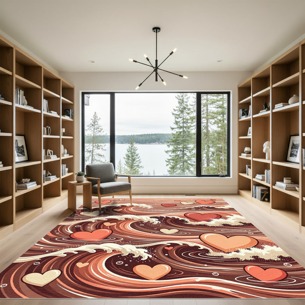 Romantic Chocolate Heart Waves Rug