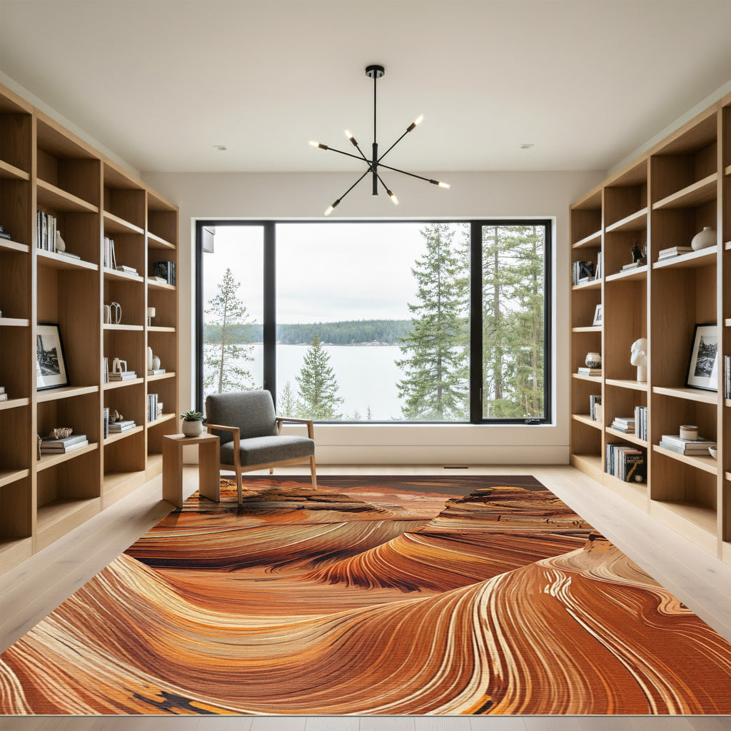 Reddish Brown Swirling Canyon Layers Rug