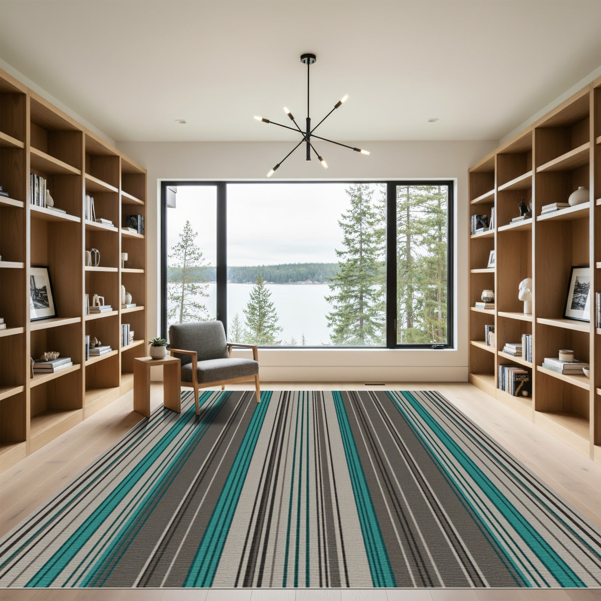 Teal Gray Vertical Stripe Rug