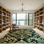 Elegant Golden Damask Scroll Ornament Rug