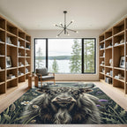Highland Cow with Thistle Floral Art Rug