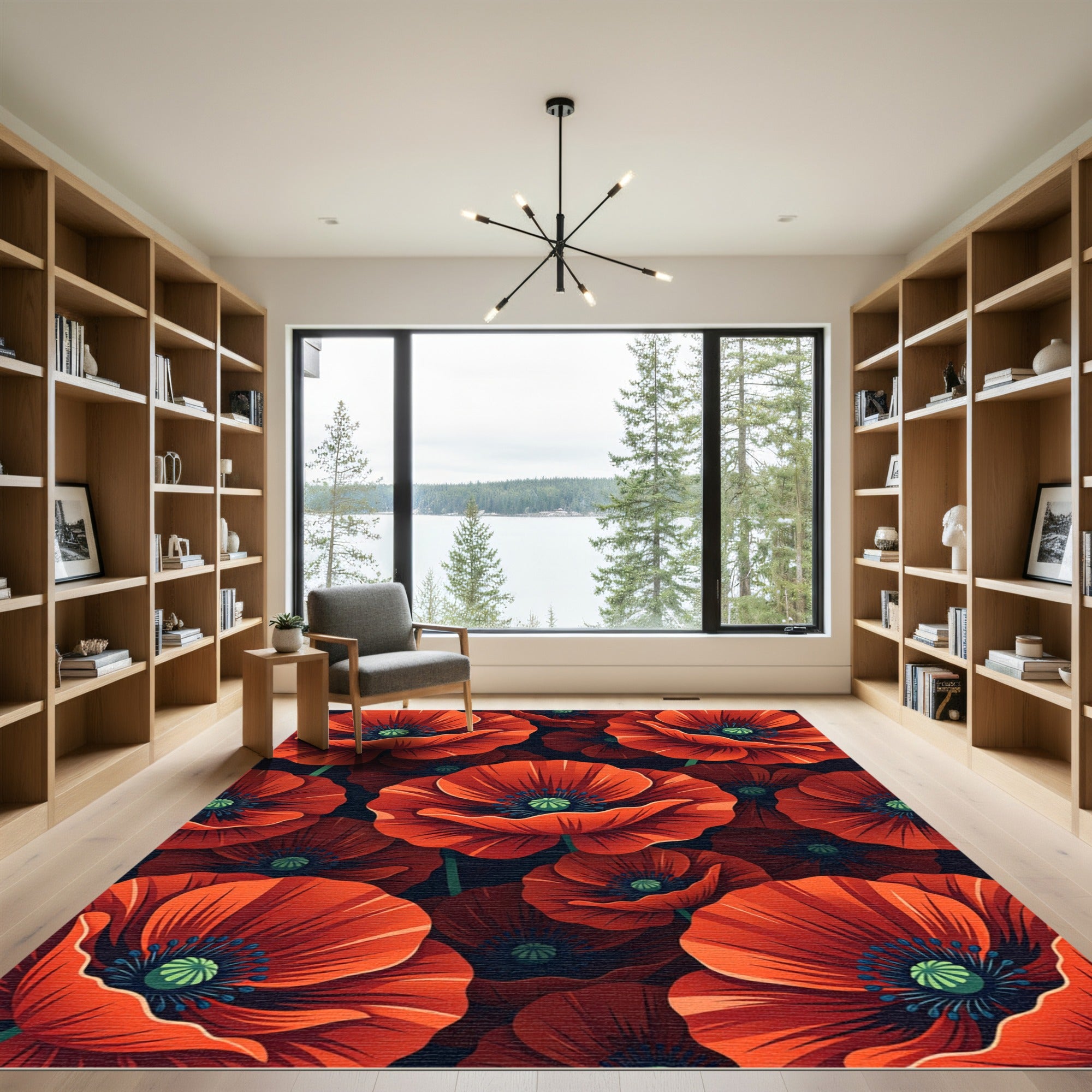 Vibrant Red Poppy Garden Blooms Rug