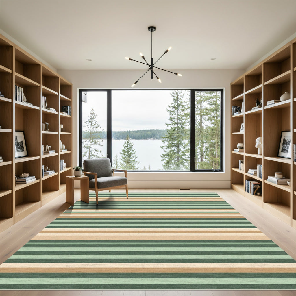 Sage and Tan Horizontal Striped Rug