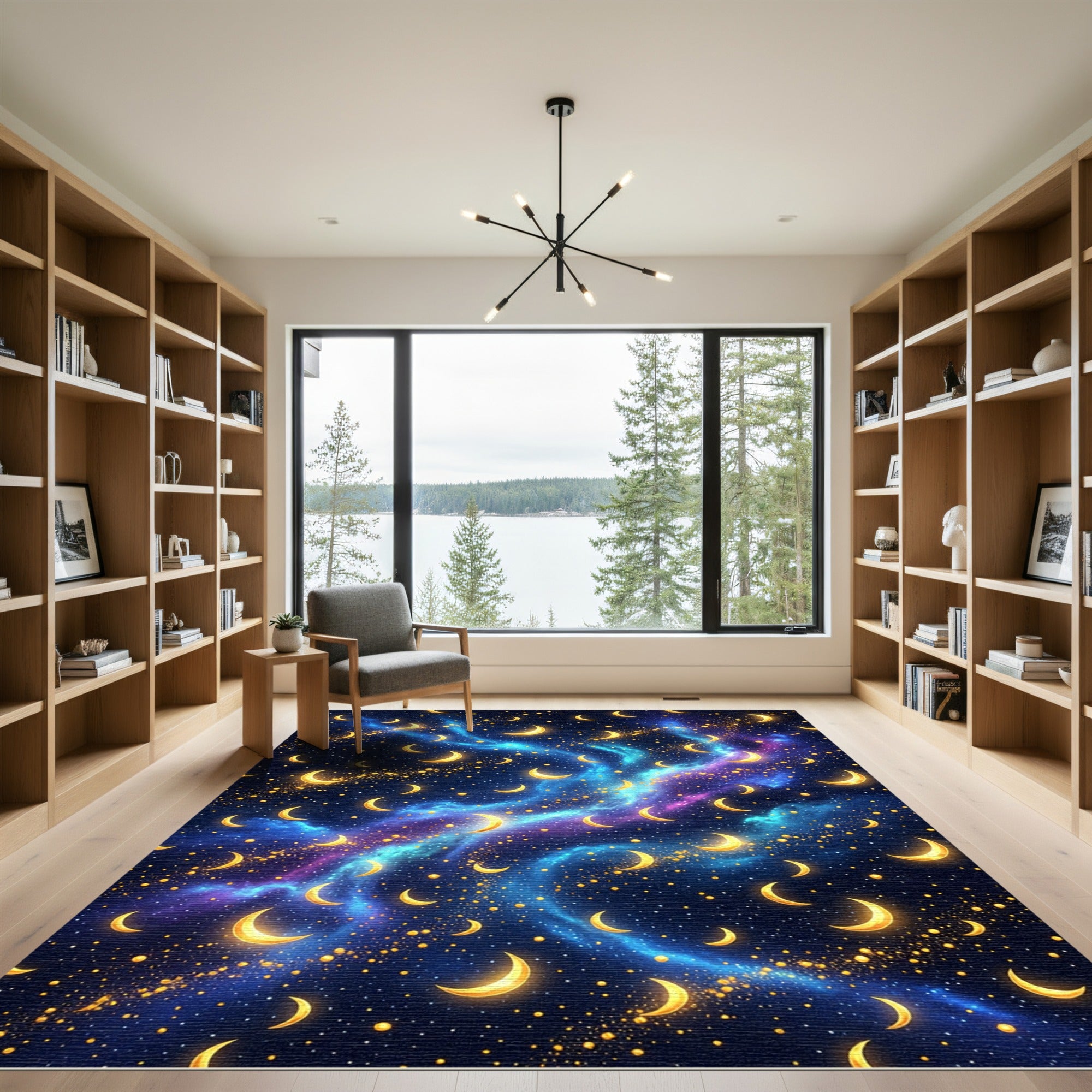 Celestial Golden Crescent Moon Nebula Nebula Rug