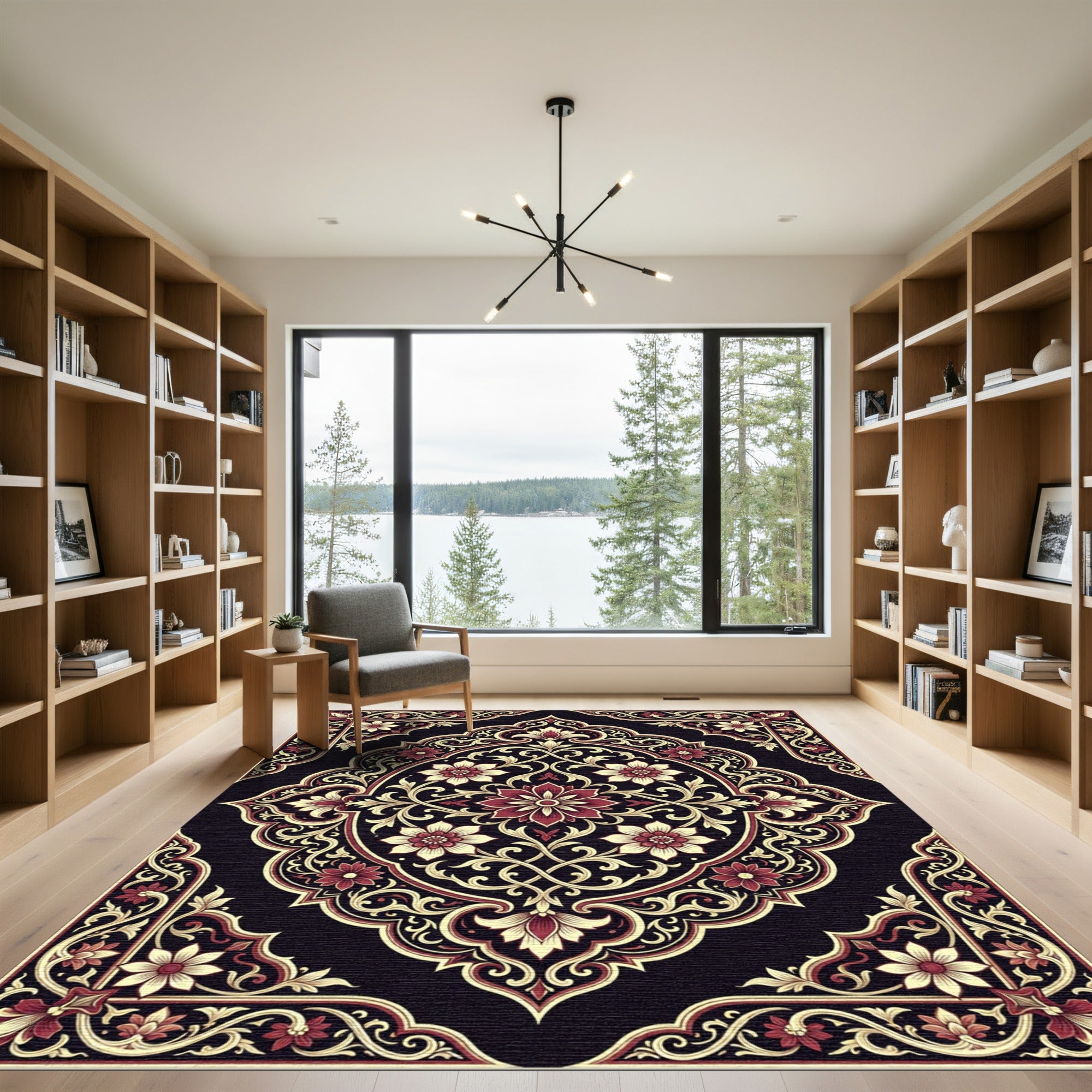 Crimson Gold Floral Court Rug
