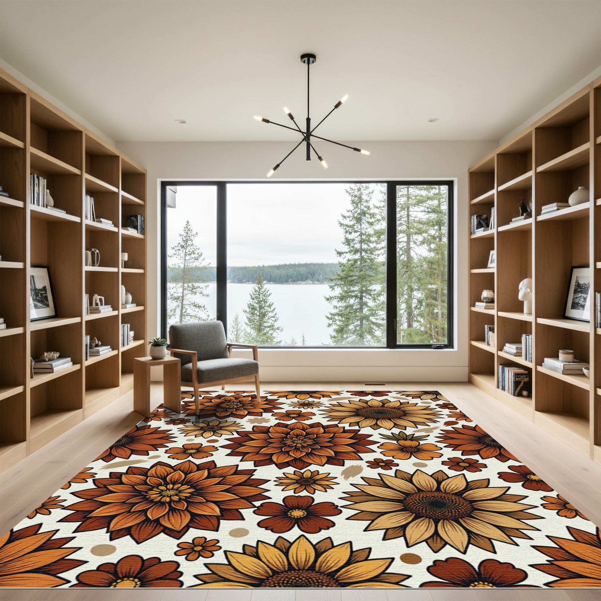 Autumnal Golden Floral Dahlia Sunflower Arrangement Rug