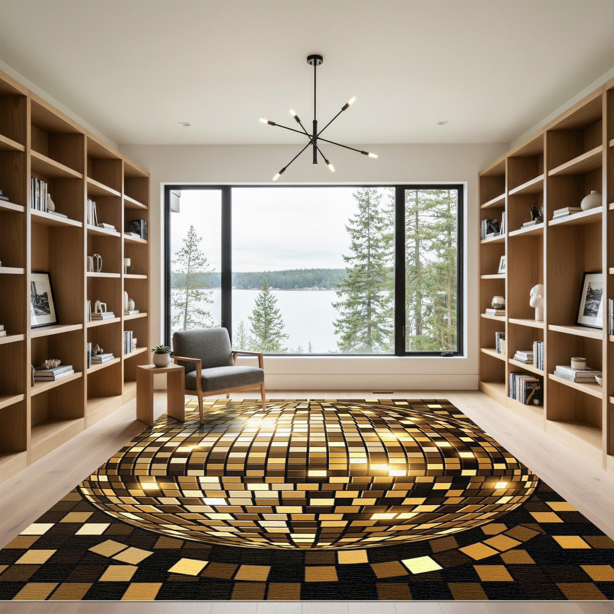 Golden Metallic Disco Mirror Sphere Rug