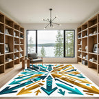 Dark Teal Gold Arrow Explosion Layout Rug