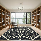 Intricate Black Ivory Geometric Star Rug