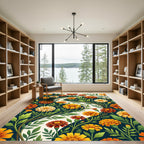 Vibrant Marigold Floral S-Curve Winding Rug