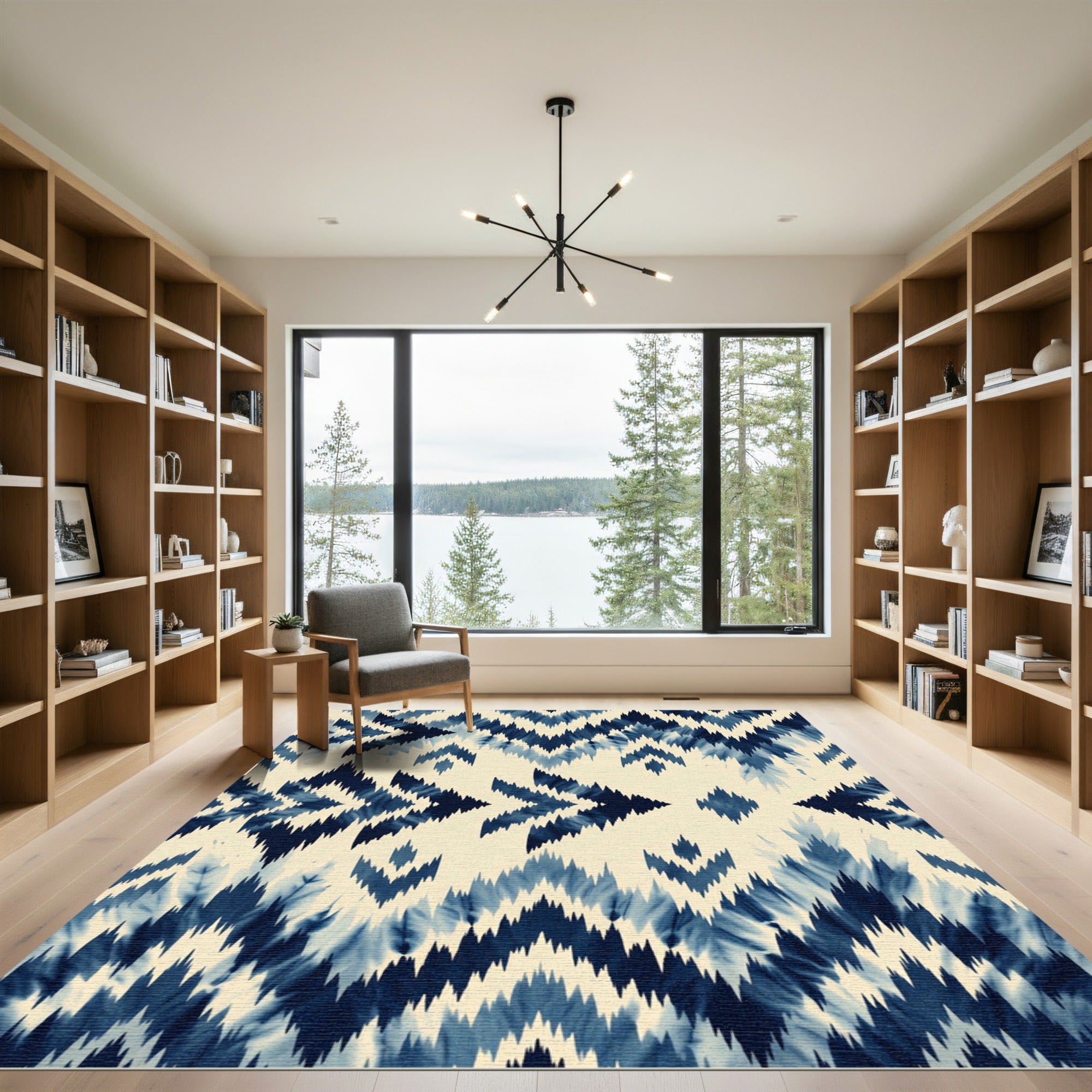 Indigo Blue Tie Dye Chevron Rug