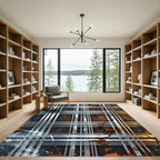 Industrial Metallic Grid with Rust Accents Rug