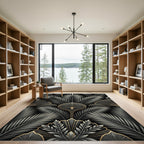 Art Deco Black Gold Palm Leaf Rug