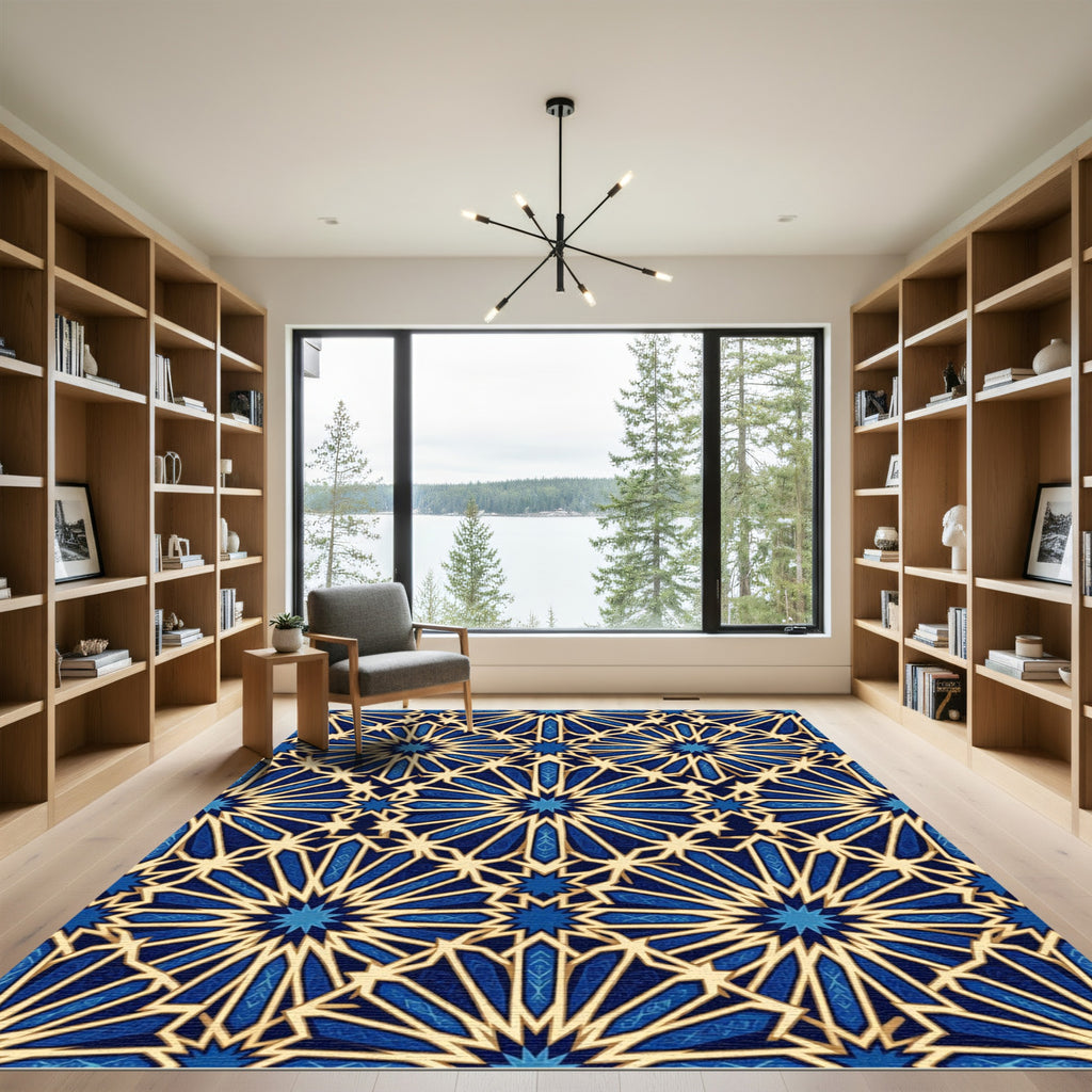 Geometric Starburst Navy and Gold Rug