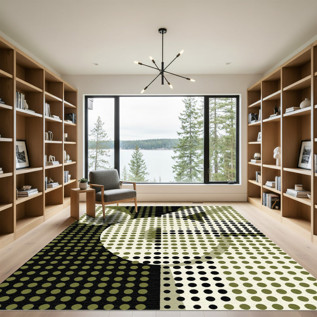 Modern Olive Green Polka Dot Abstract Rug