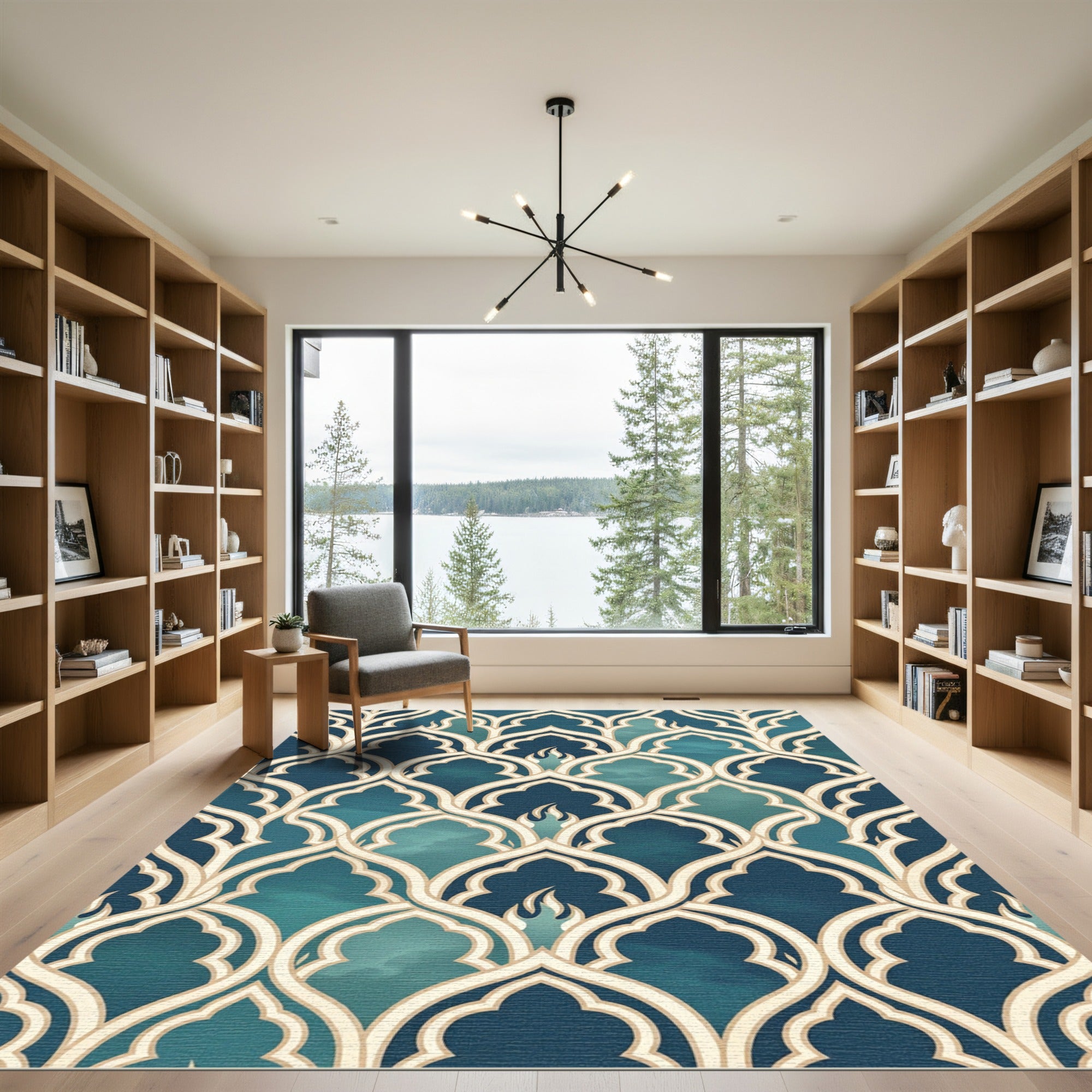 Teal Archway Lattice Interlocking Clouds Rug