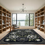 Monochromatic Peony Floral Damask Onyx Rug