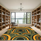 Mid-Century Ochre and Olive Arched Illusion Rug
