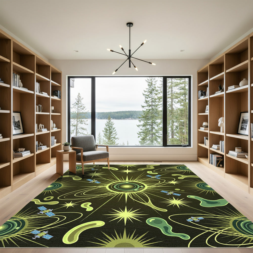 Cosmic Yellow Green Satellite Swirls Rug