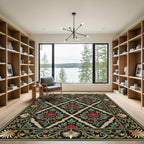Elegant Black Floral Diamond Lattice Rug